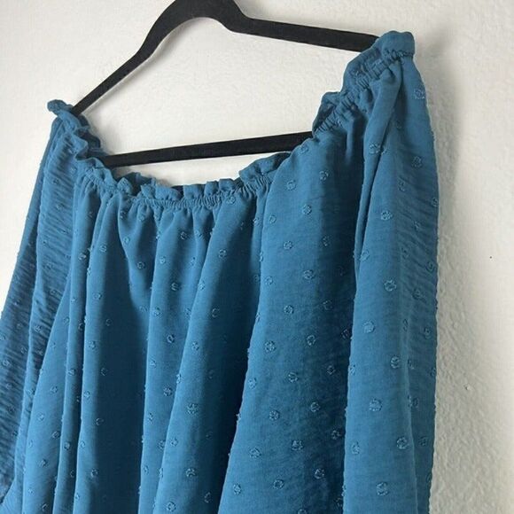 Lane Bryant Plus Size 18/20 Classic Sleeve Off-The-Shoulder Teal Top Swiss Dot - Picture 9 of 12